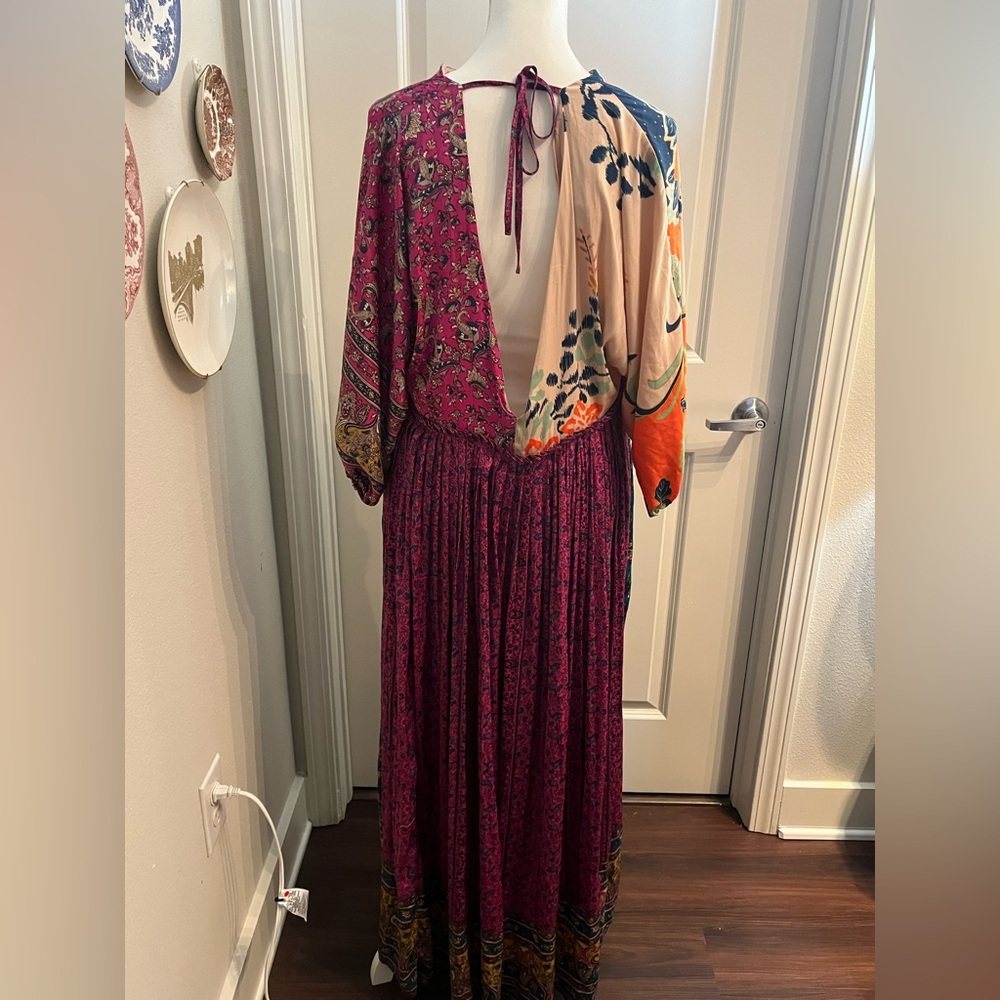 Free People Multi Pattern Maxi Tie Back Dress | Blue, Purple, Orange | Medium - Picture 8 of 12